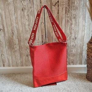 KENZO AUTHENTIC CROSSBODY SHOULDER TOTE BAG RED NYLON VINYL